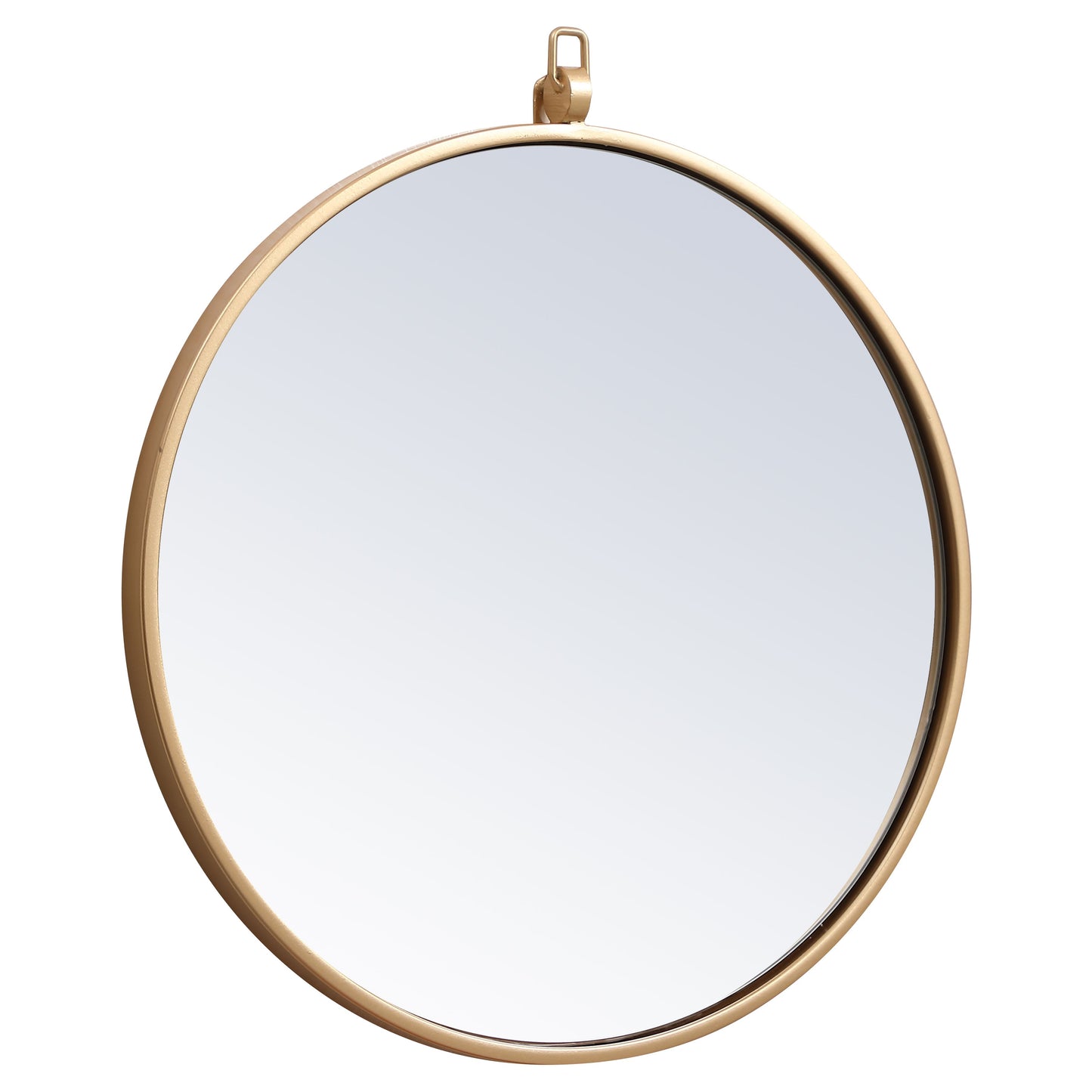 MR4718BR Rowan 18" x 18" Metal Framed Round Mirror with Decorative Hook in Brass