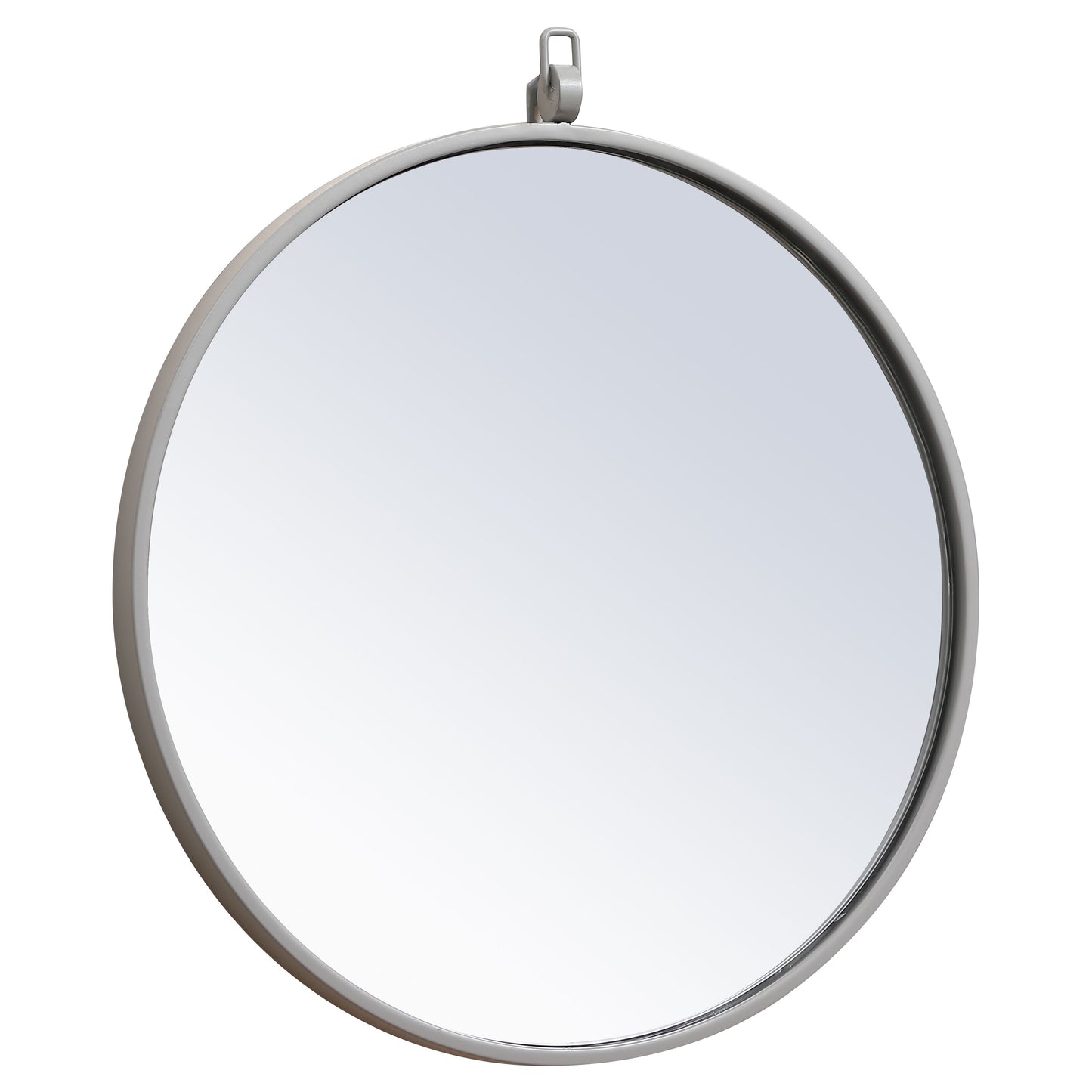 MR4718GR Rowan 18" x 18" Metal Framed Round Mirror with Decorative Hook in Grey