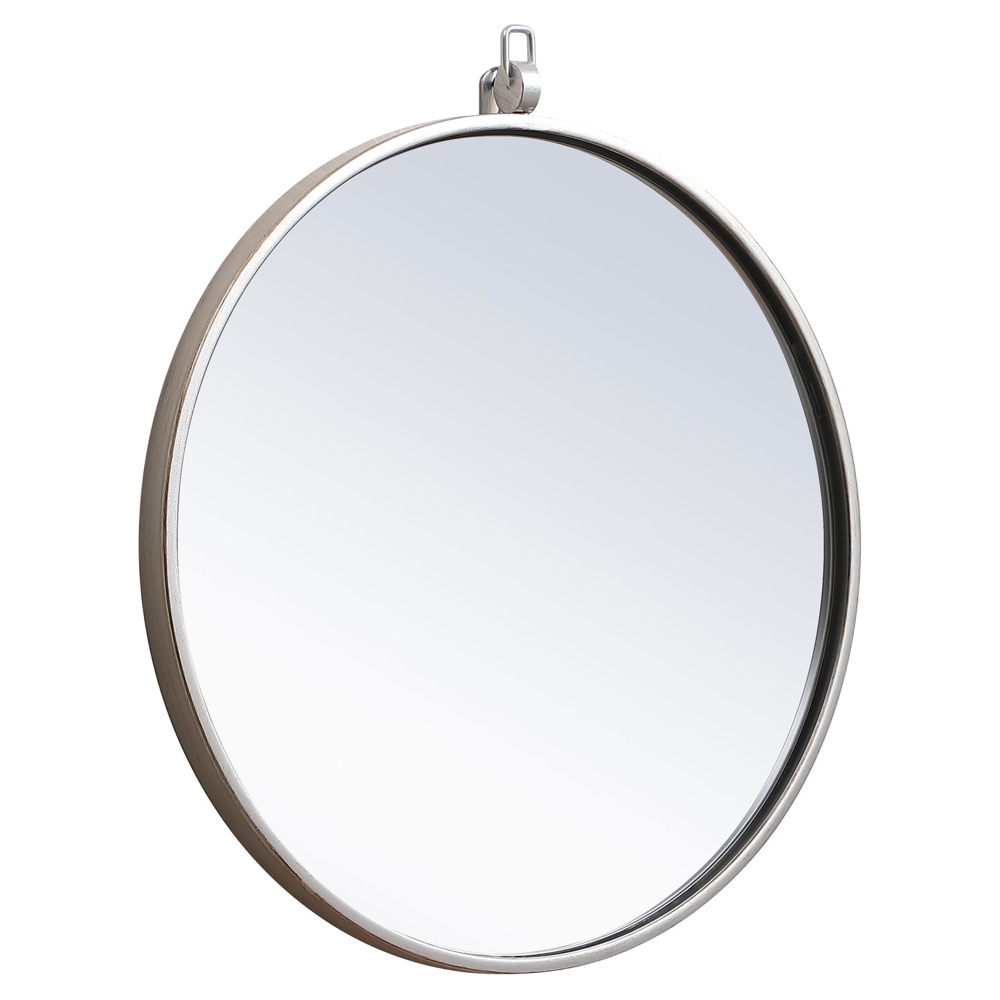 MR4718S Rowan 18" x 18" Metal Framed Round Mirror with Decorative Hook in Silver