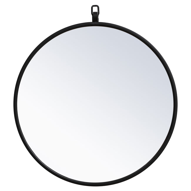 MR4718BK Rowan 18" x 18" Metal Framed Round Mirror with Decorative Hook in Black