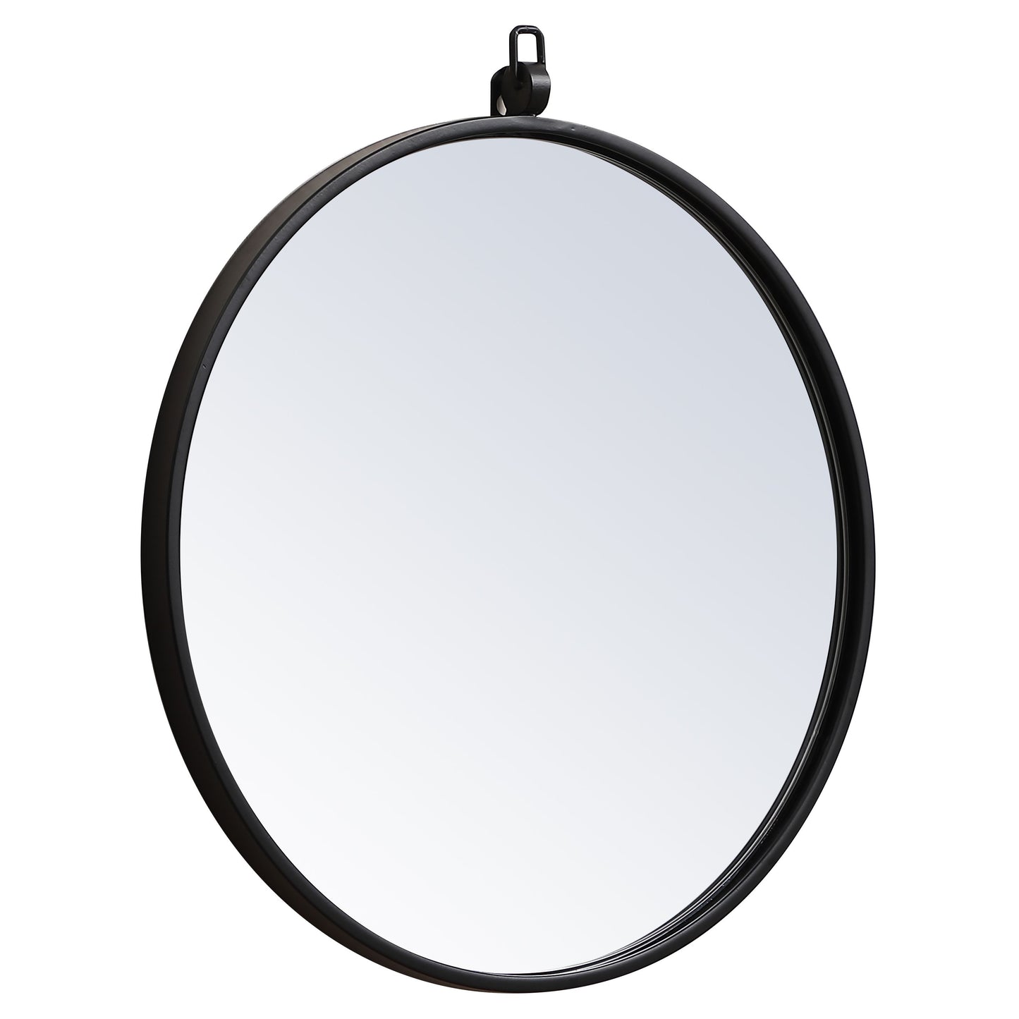 MR4718BK Rowan 18" x 18" Metal Framed Round Mirror with Decorative Hook in Black