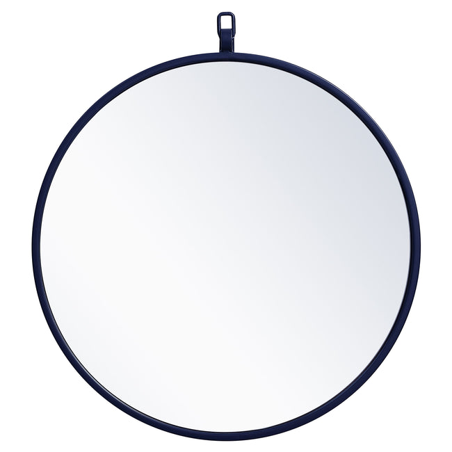 MR4718BL Rowan 18" x 18" Metal Framed Round Mirror with Decorative Hook in Blue