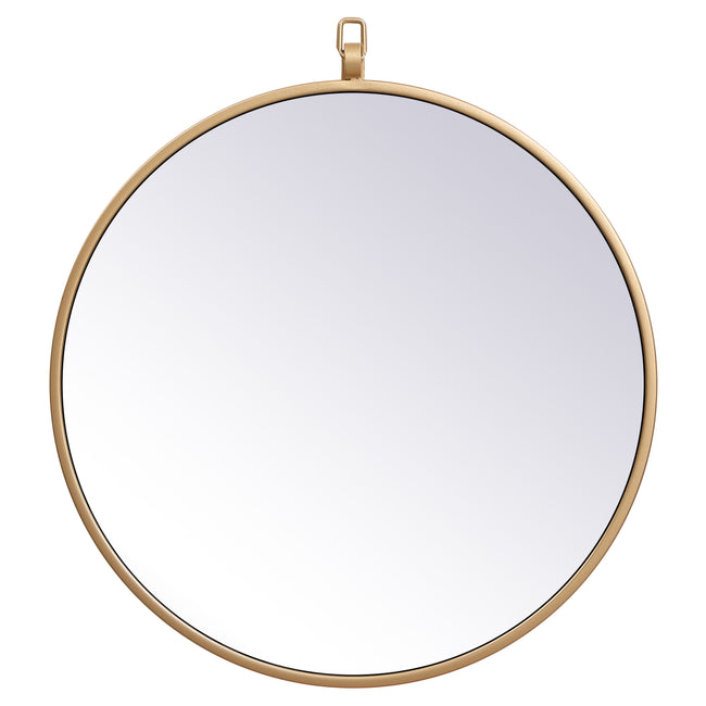 MR4718BR Rowan 18" x 18" Metal Framed Round Mirror with Decorative Hook in Brass