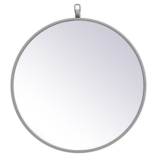 MR4718GR Rowan 18" x 18" Metal Framed Round Mirror with Decorative Hook in Grey