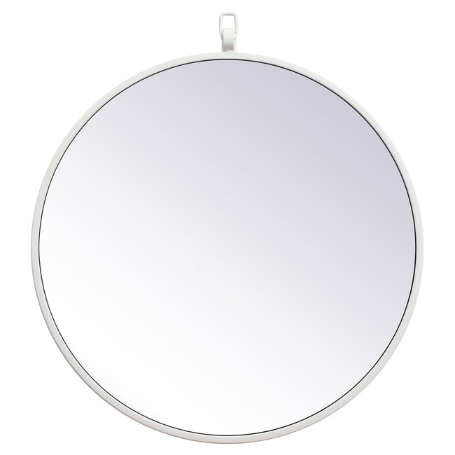 MR4718WH Rowan 18" x 18" Metal Framed Round Mirror with Decorative Hook in White