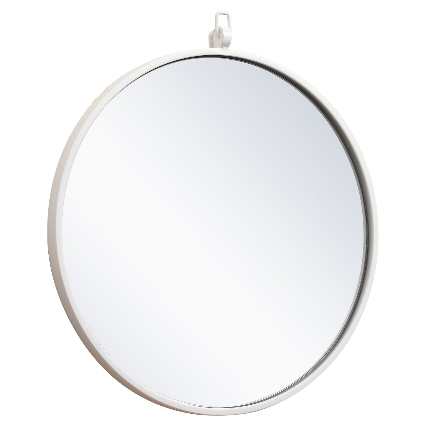 MR4718WH Rowan 18" x 18" Metal Framed Round Mirror with Decorative Hook in White