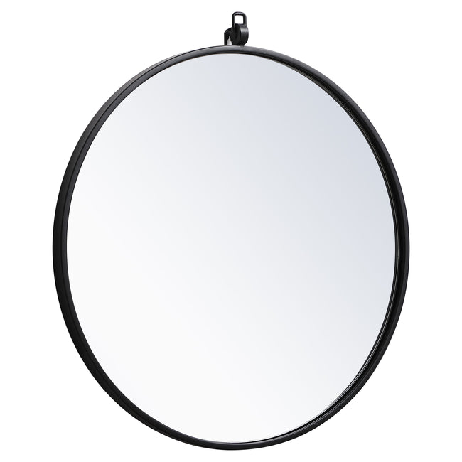 MR4721BK Rowan 21" x 21" Metal Framed Round Mirror with Decorative Hook in Black