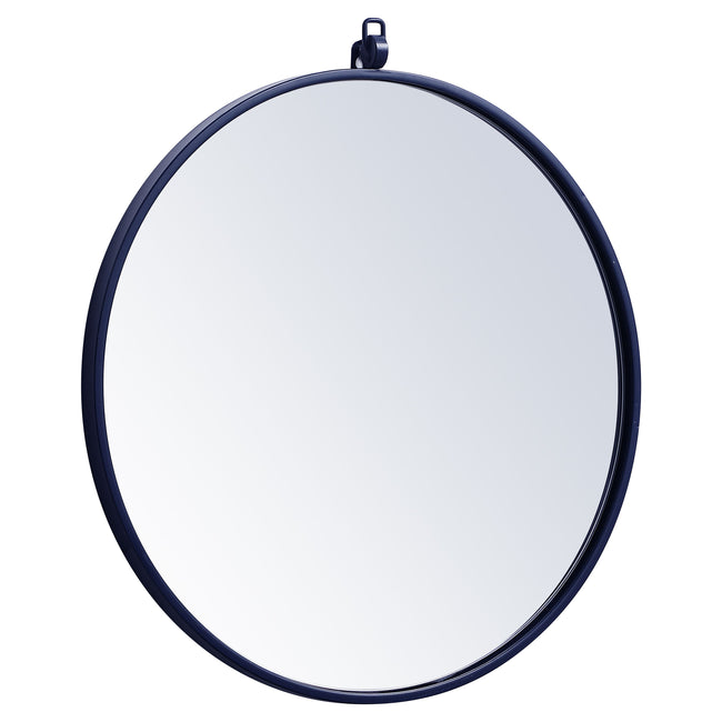 MR4721BL Rowan 21" x 21" Metal Framed Round Mirror with Decorative Hook in Blue