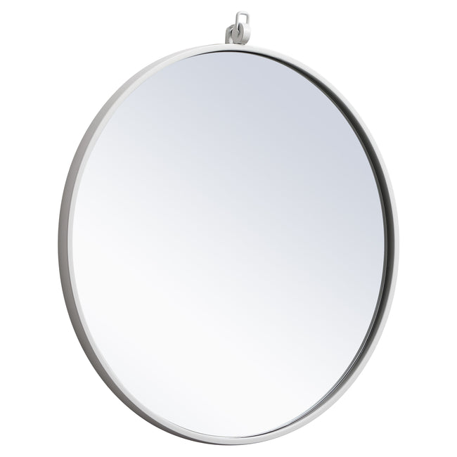 MR4721WH Rowan 21" x 21" Metal Framed Round Mirror with Decorative Hook in White