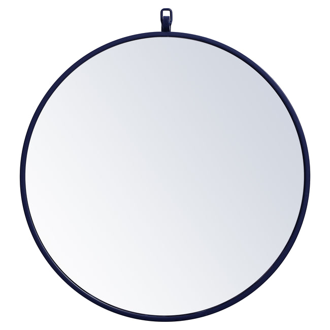 MR4721BL Rowan 21" x 21" Metal Framed Round Mirror with Decorative Hook in Blue