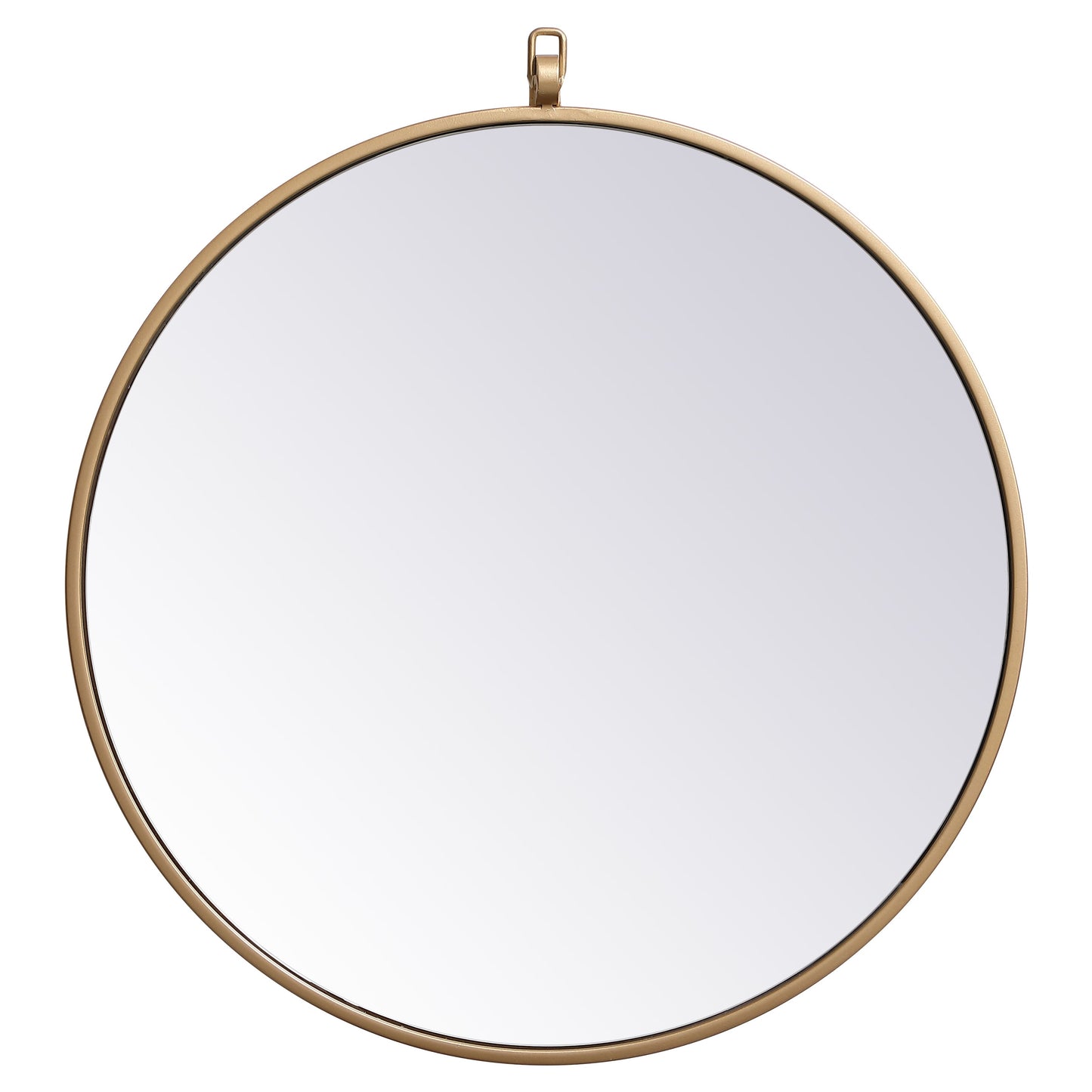 MR4721BR Rowan 21" x 21" Metal Framed Round Mirror with Decorative Hook in Brass