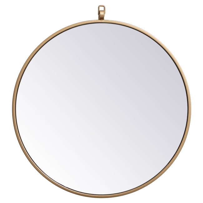 MR4721BR Rowan 21" x 21" Metal Framed Round Mirror with Decorative Hook in Brass