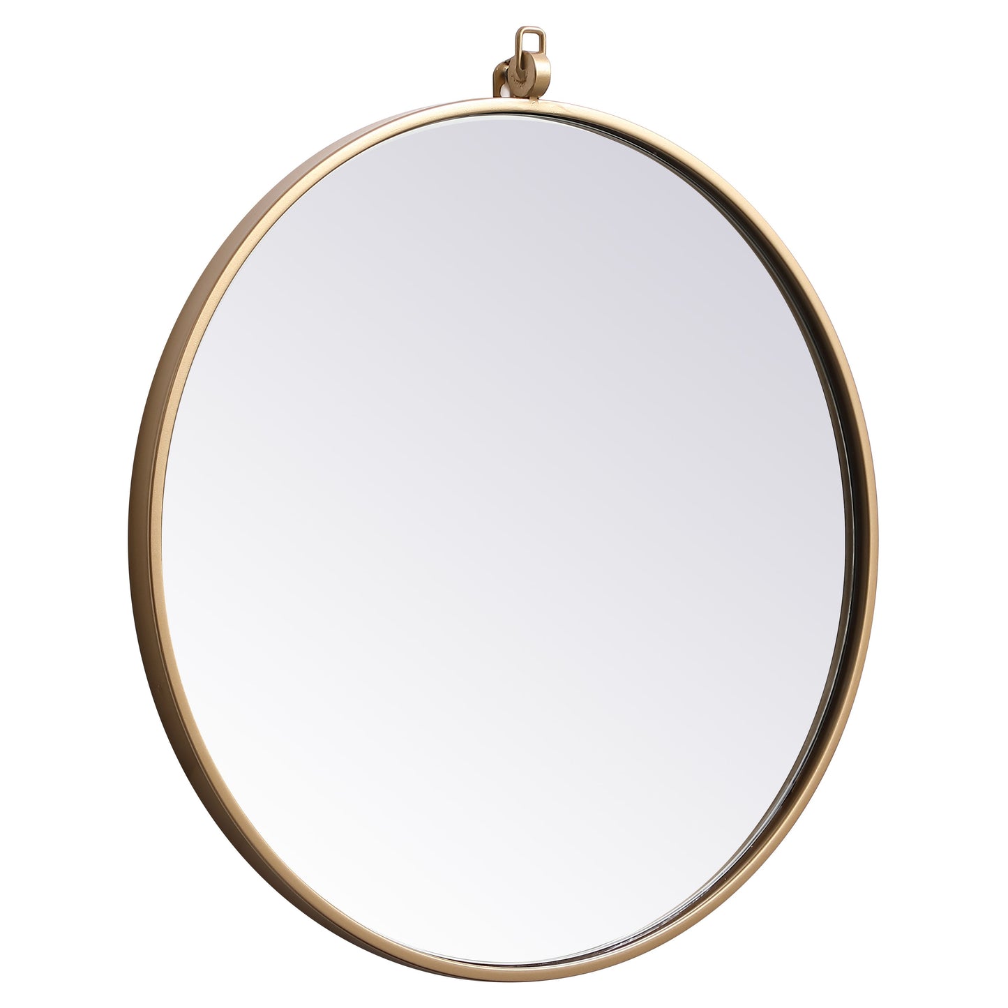 MR4721BR Rowan 21" x 21" Metal Framed Round Mirror with Decorative Hook in Brass