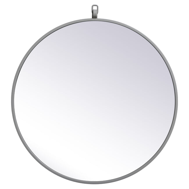 MR4721GR Rowan 21" x 21" Metal Framed Round Mirror with Decorative Hook in Grey