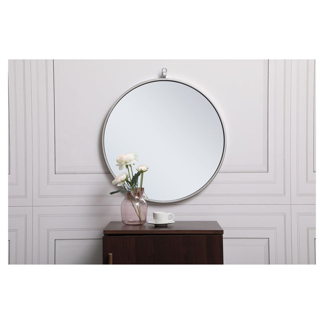 MR4721S Rowan 21" x 21" Metal Framed Round Mirror with Decorative Hook in Silver