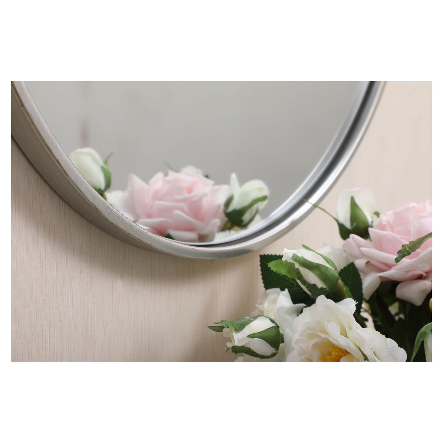 MR4721S Rowan 21" x 21" Metal Framed Round Mirror with Decorative Hook in Silver