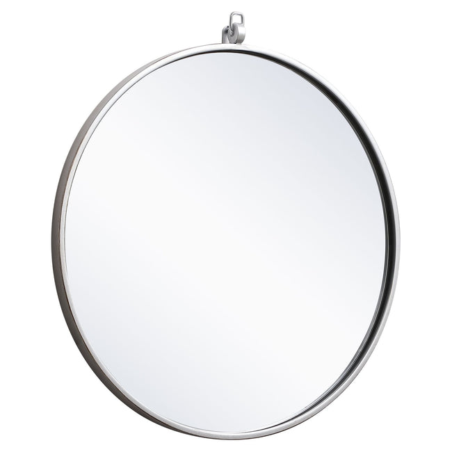 MR4721S Rowan 21" x 21" Metal Framed Round Mirror with Decorative Hook in Silver