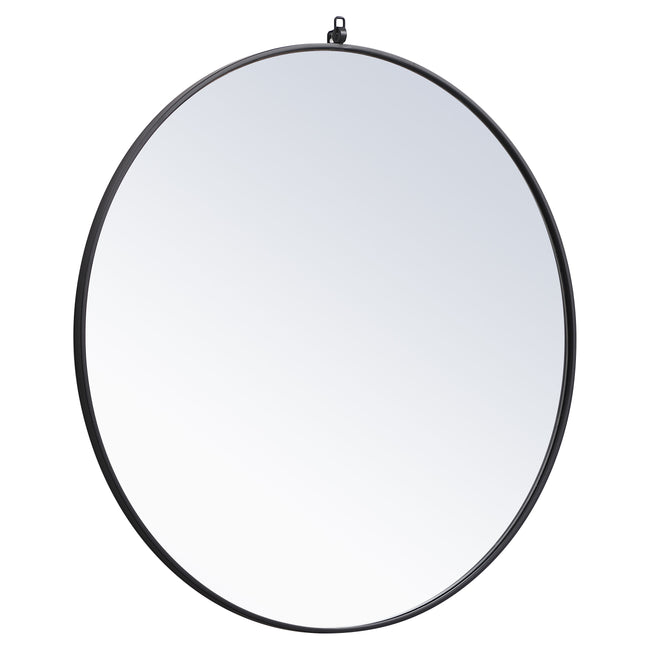 MR4739BK Rowan 39" x 39" Metal Framed Round Mirror with Decorative Hook in Black