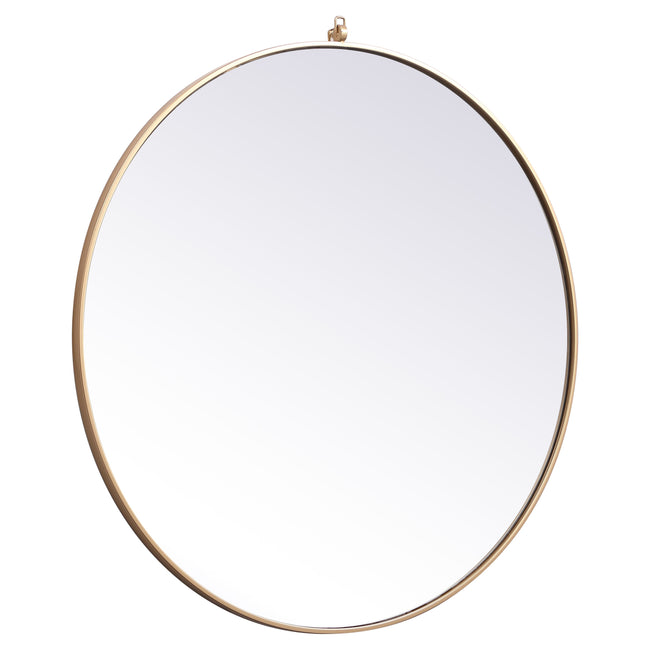 MR4739BR Rowan 39" x 39" Metal Framed Round Mirror with Decorative Hook in Brass