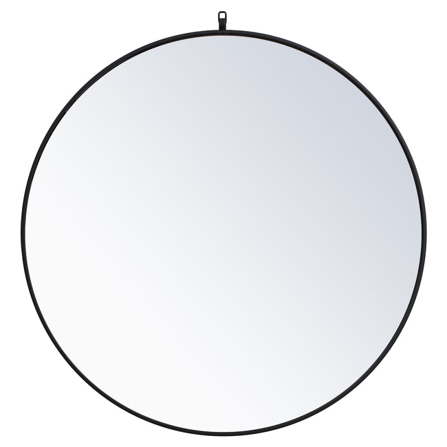 MR4739BK Rowan 39" x 39" Metal Framed Round Mirror with Decorative Hook in Black