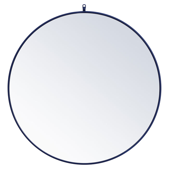 MR4739BL Rowan 39" x 39" Metal Framed Round Mirror with Decorative Hook in Blue