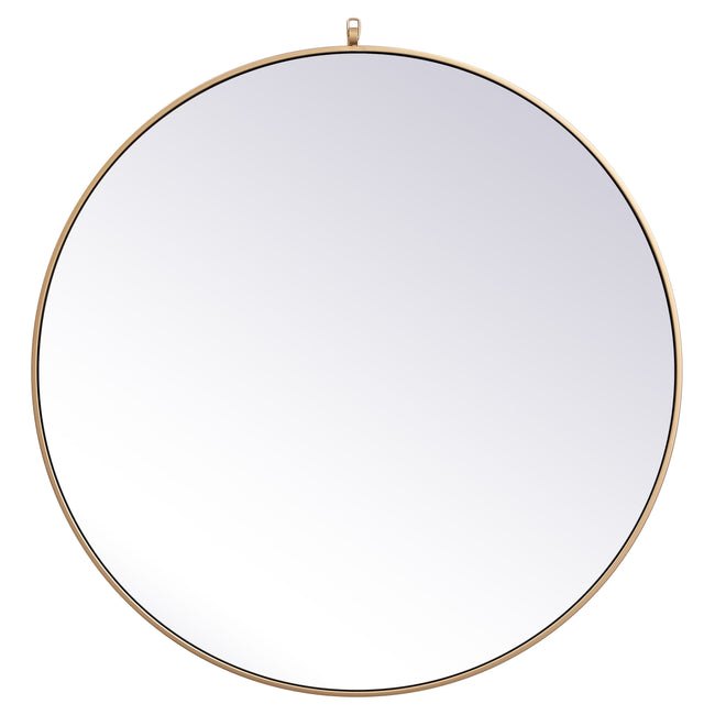 MR4739BR Rowan 39" x 39" Metal Framed Round Mirror with Decorative Hook in Brass