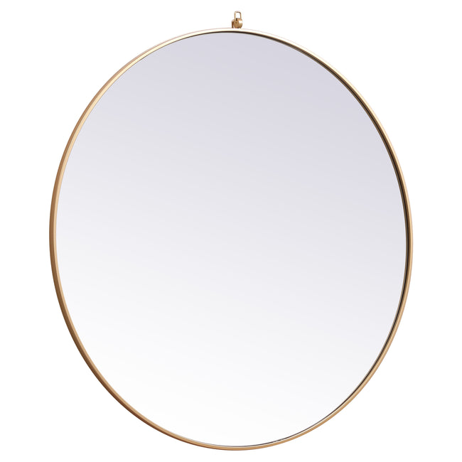 MR4745BR Rowan 45" x 45" Metal Framed Round Mirror with Decorative Hook in Brass