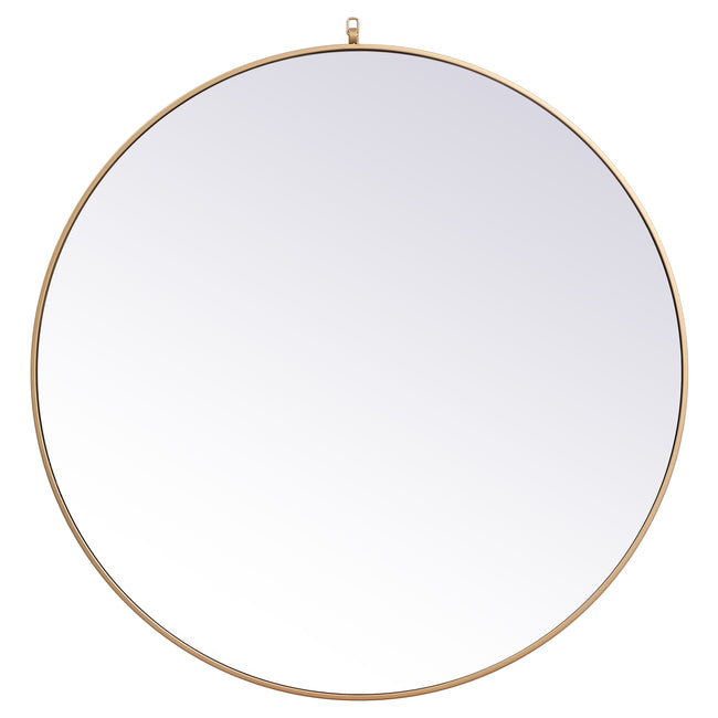 MR4745BR Rowan 45" x 45" Metal Framed Round Mirror with Decorative Hook in Brass
