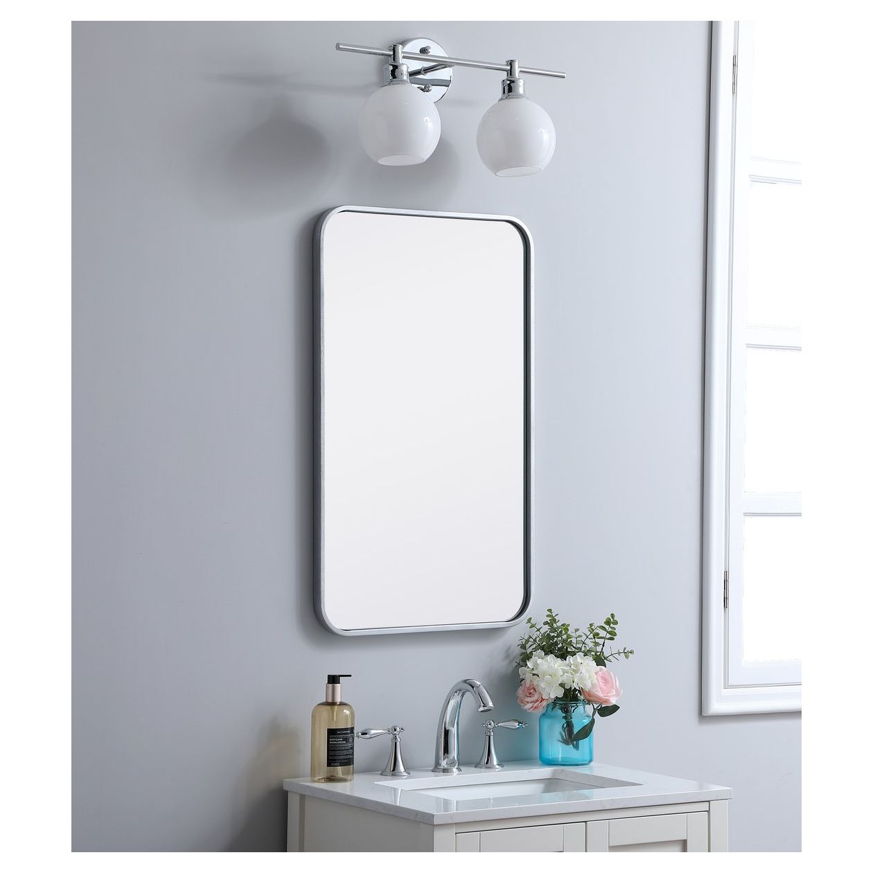 MR801830S Evermore 18" x 30" Metal Framed Rectangular Mirror in Silver