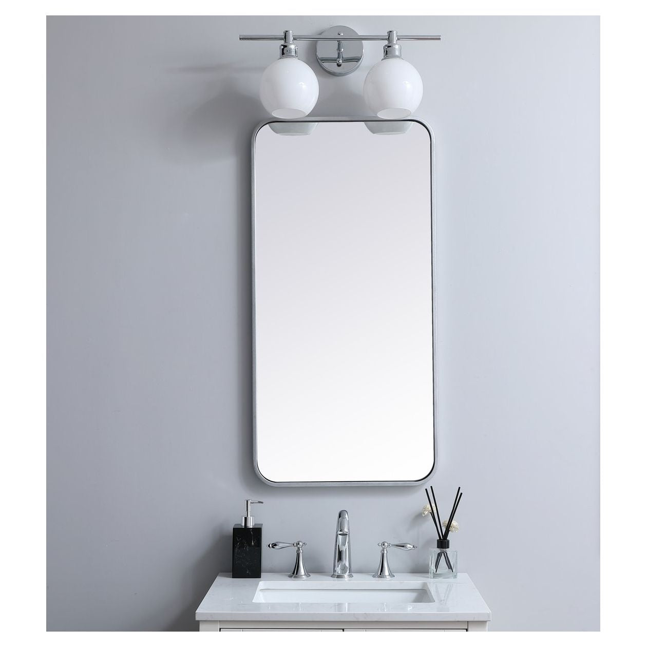 MR801836S Evermore 18" x 36" Metal Framed Rectangular Mirror in Silver