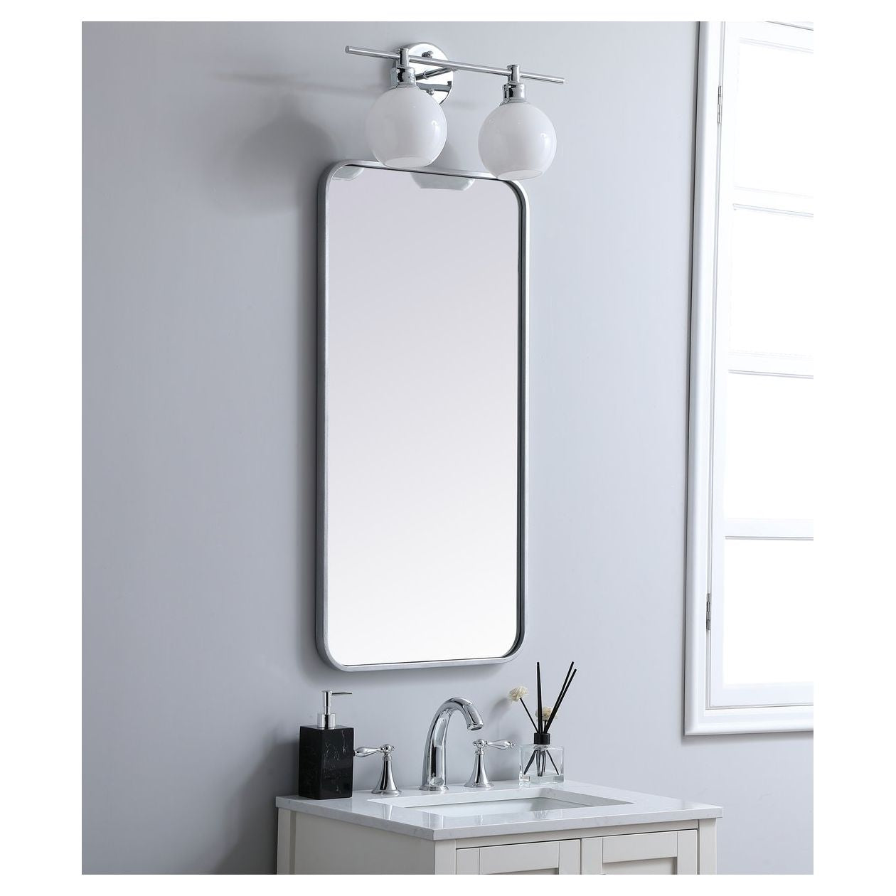 MR801836S Evermore 18" x 36" Metal Framed Rectangular Mirror in Silver