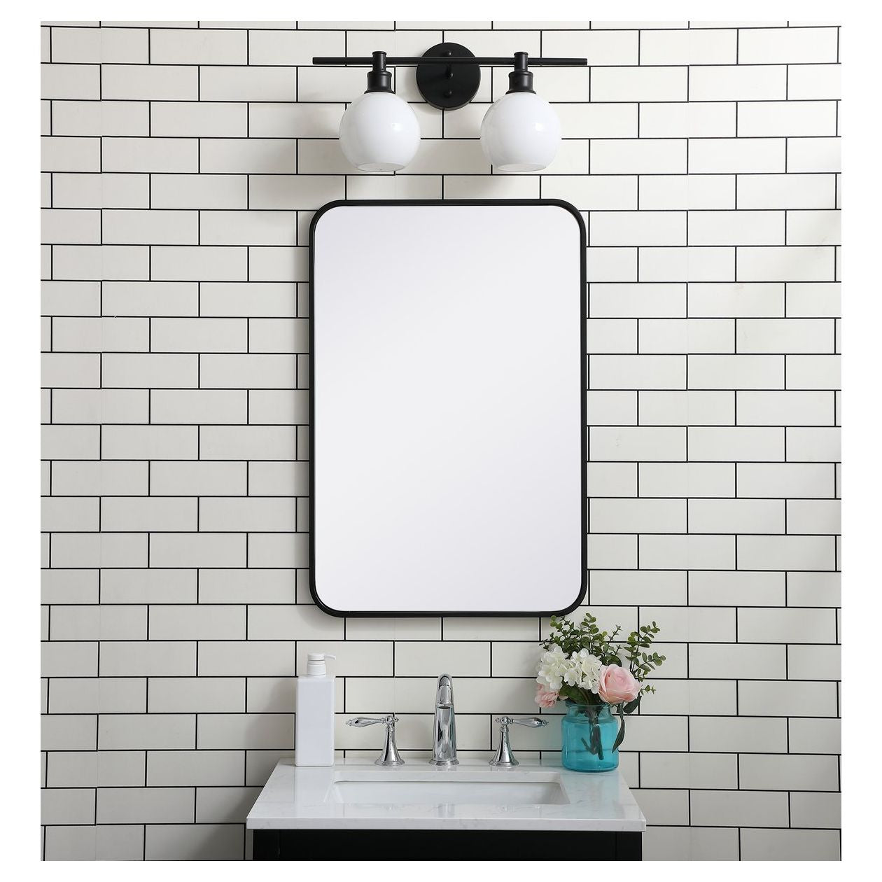 MR802030BK Evermore 20" x 30" Metal Framed Rectangular Mirror in Black