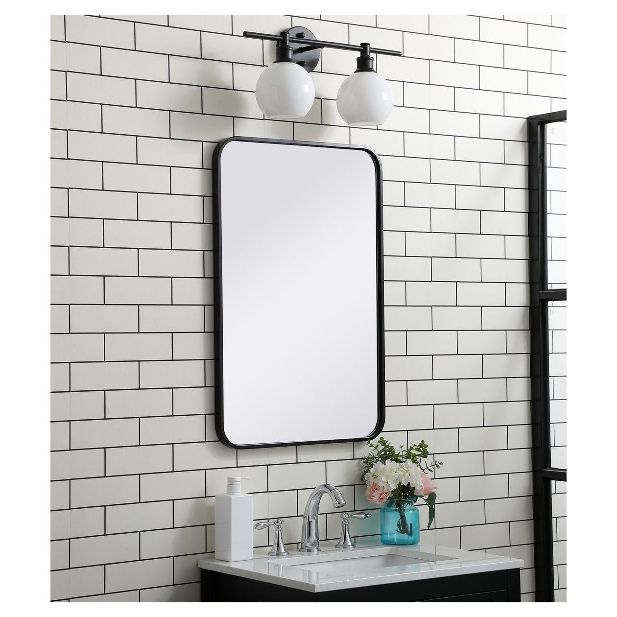 MR802030BK Evermore 20" x 30" Metal Framed Rectangular Mirror in Black