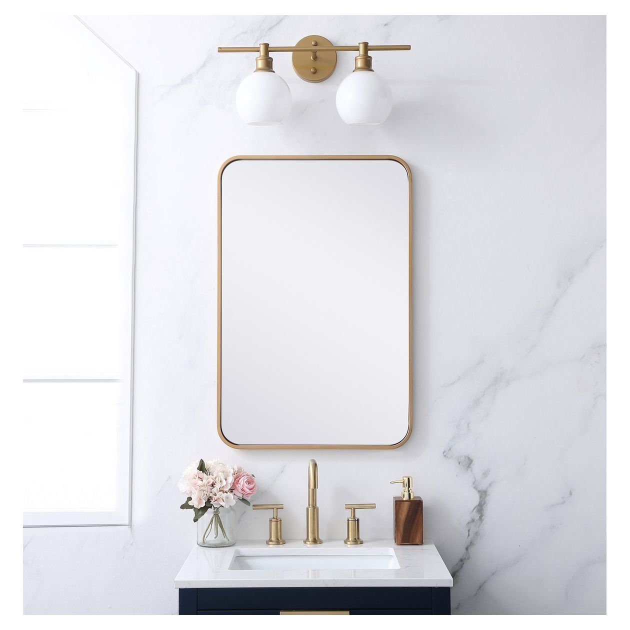 MR802030BR Evermore 20" x 30" Metal Framed Rectangular Mirror in Brass