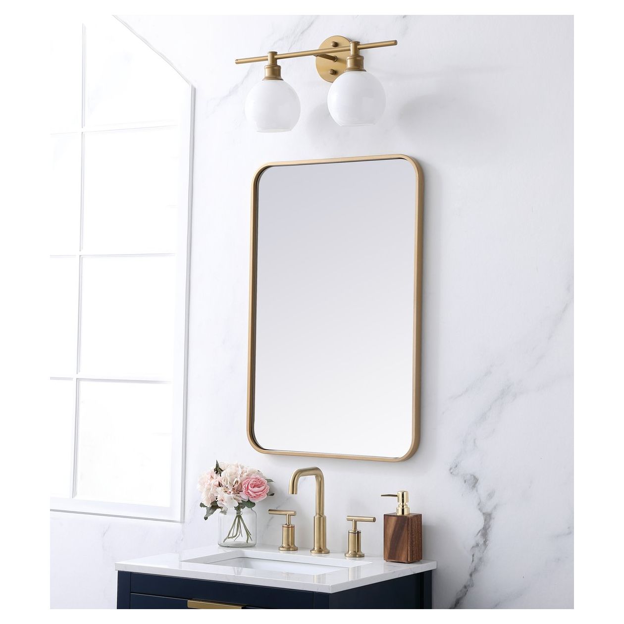 MR802030BR Evermore 20" x 30" Metal Framed Rectangular Mirror in Brass