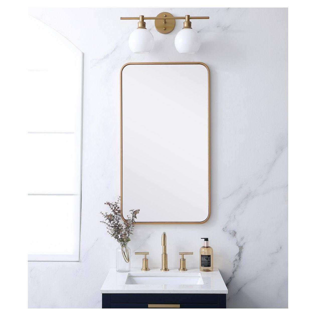 MR802036BR Evermore 20" x 36" Metal Framed Rectangular Mirror in Brass
