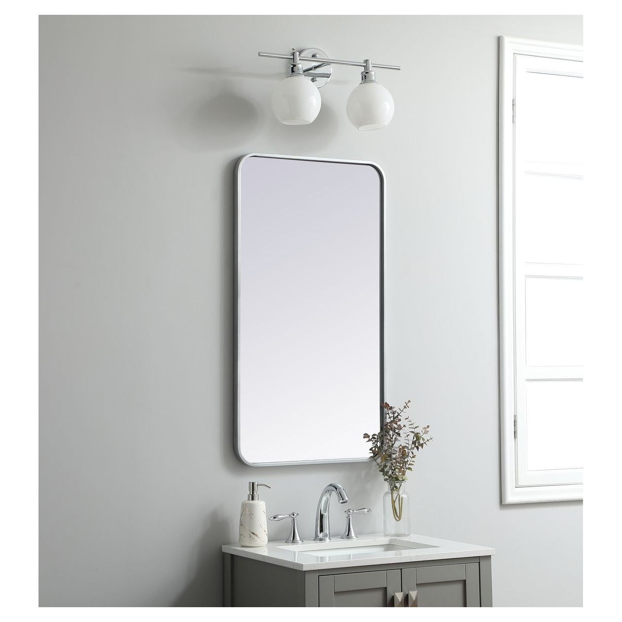 MR802036S Evermore 20" x 36" Metal Framed Rectangular Mirror in Silver