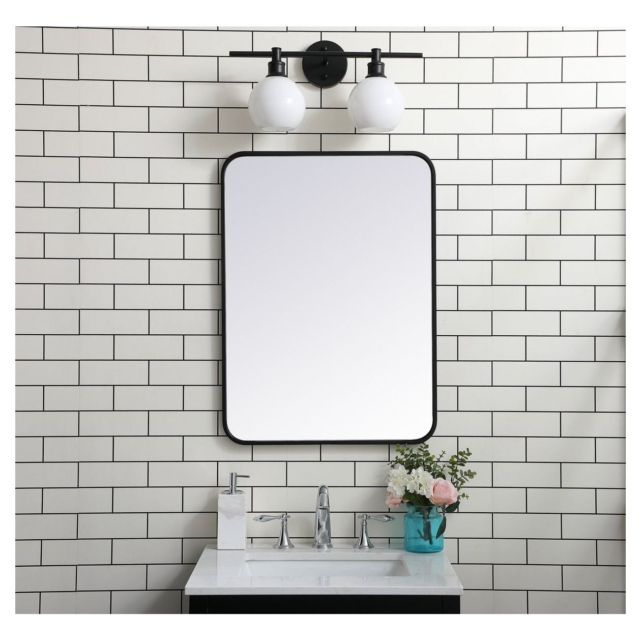 MR802230BK Evermore 22" x 30" Metal Framed Rectangular Mirror in Black