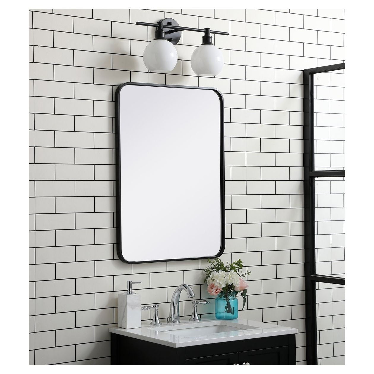 MR802230BK Evermore 22" x 30" Metal Framed Rectangular Mirror in Black