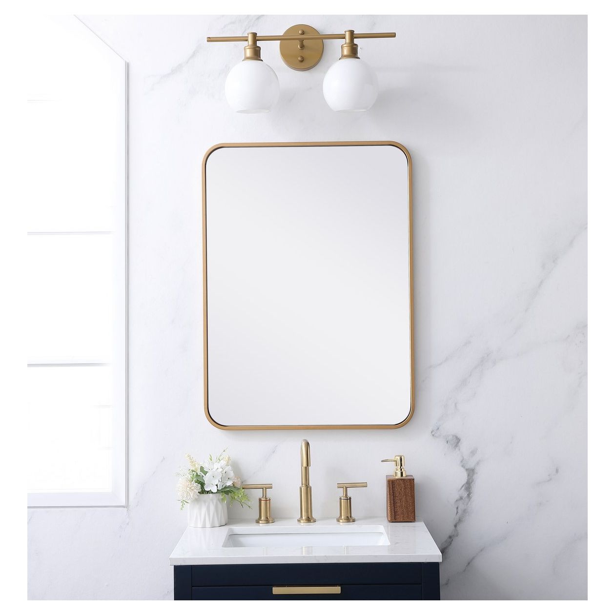 MR802230BR Evermore 22" x 30" Metal Framed Rectangular Mirror in Brass