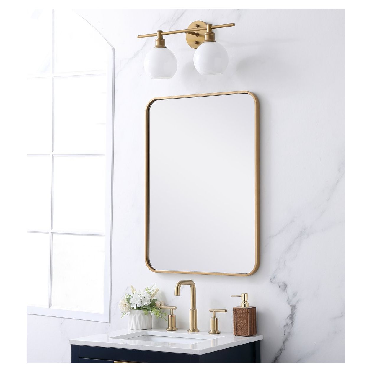 MR802230BR Evermore 22" x 30" Metal Framed Rectangular Mirror in Brass