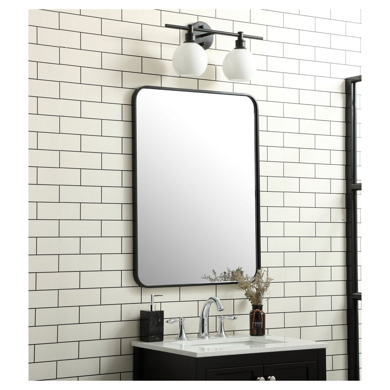 MR802432BK Evermore 24" x 32" Metal Framed Rectangular Mirror in Black