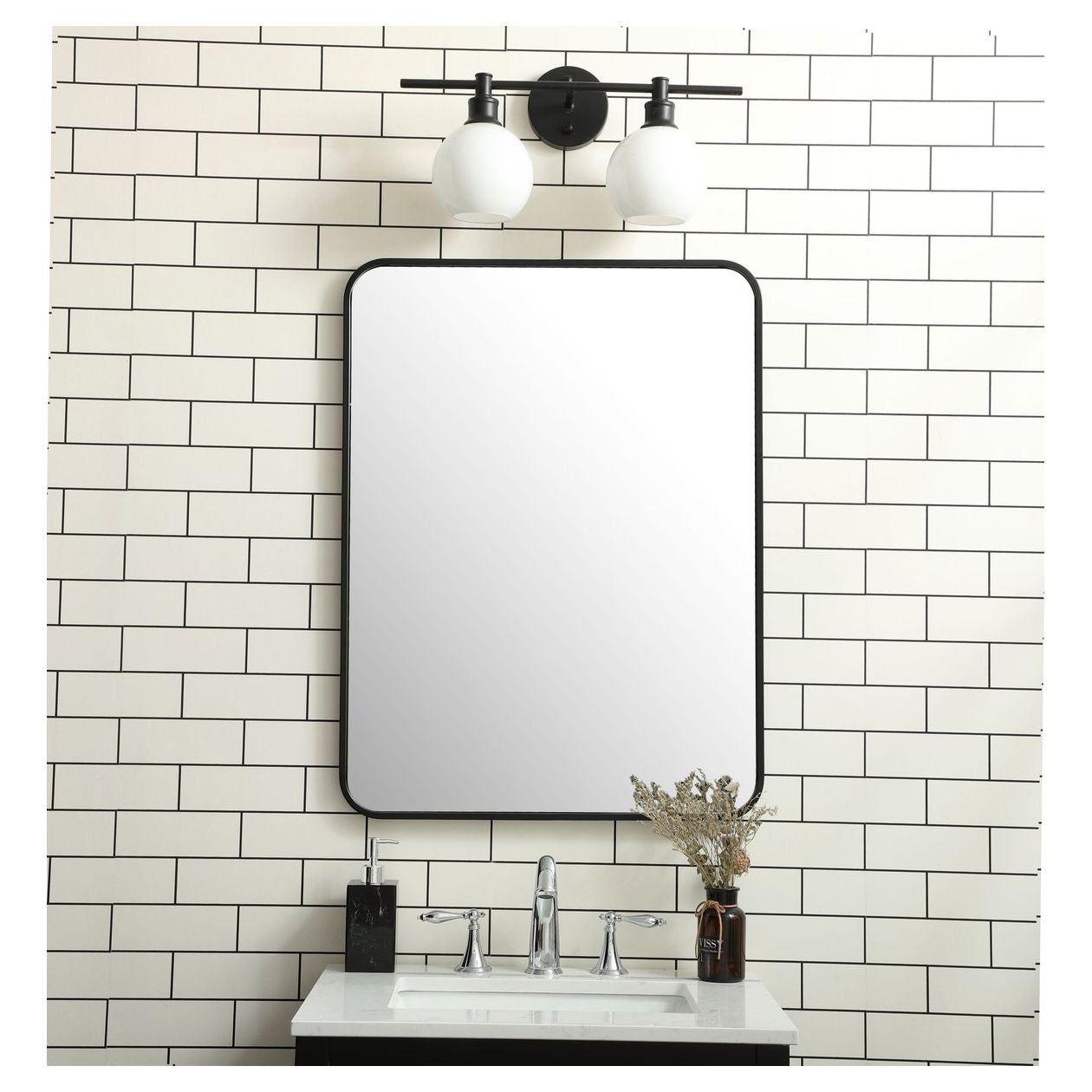 MR802432BK Evermore 24" x 32" Metal Framed Rectangular Mirror in Black