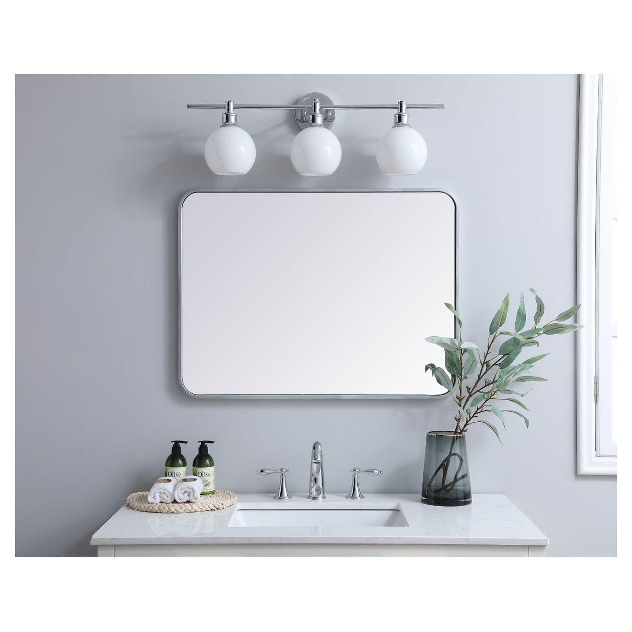 MR802432S Evermore 24" x 32" Metal Framed Rectangular Mirror in Silver