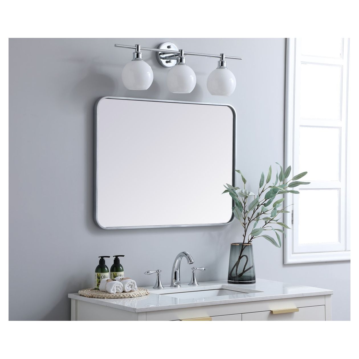 MR802432S Evermore 24" x 32" Metal Framed Rectangular Mirror in Silver
