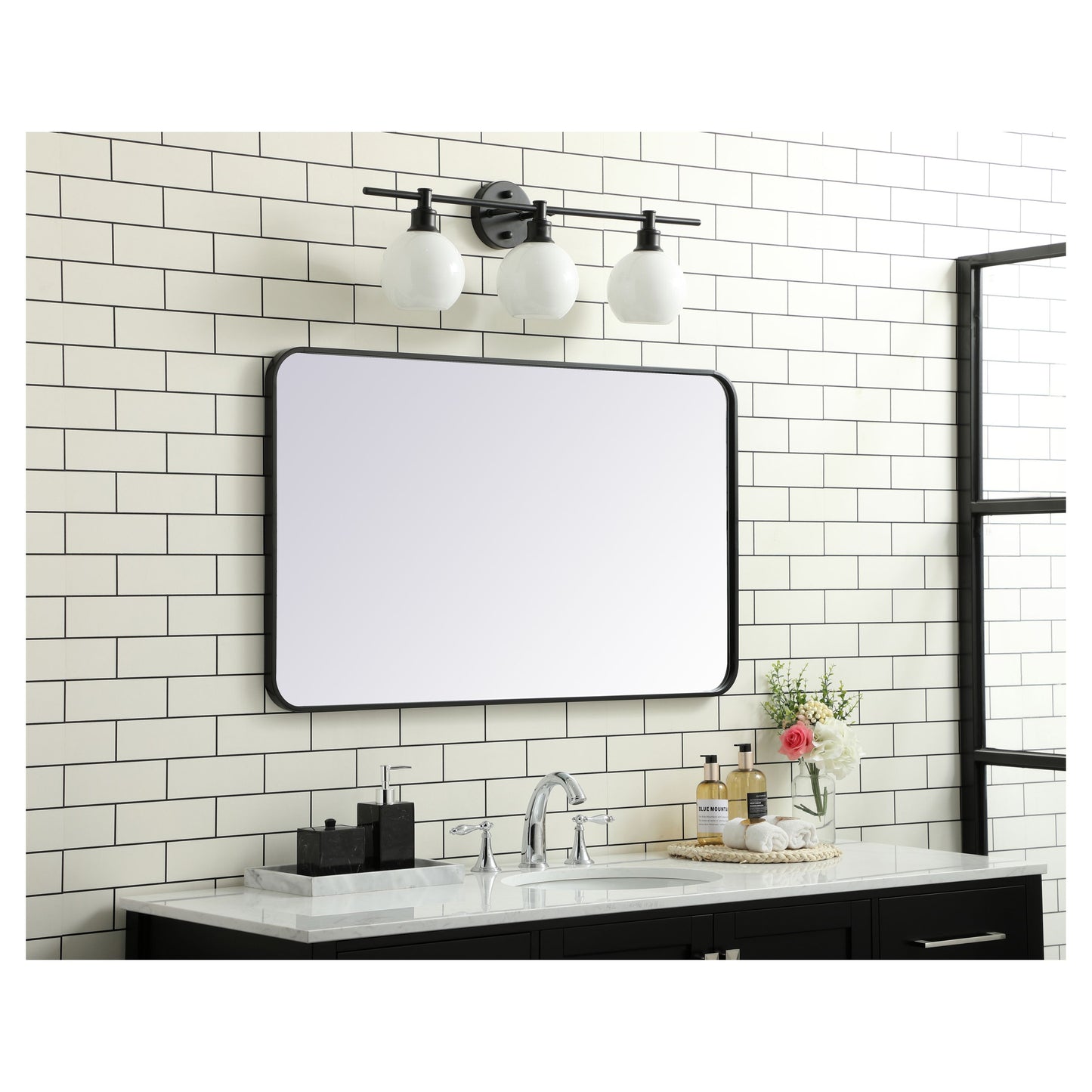 MR802440BK Evermore 24" x 40" Metal Framed Rectangular Mirror in Black
