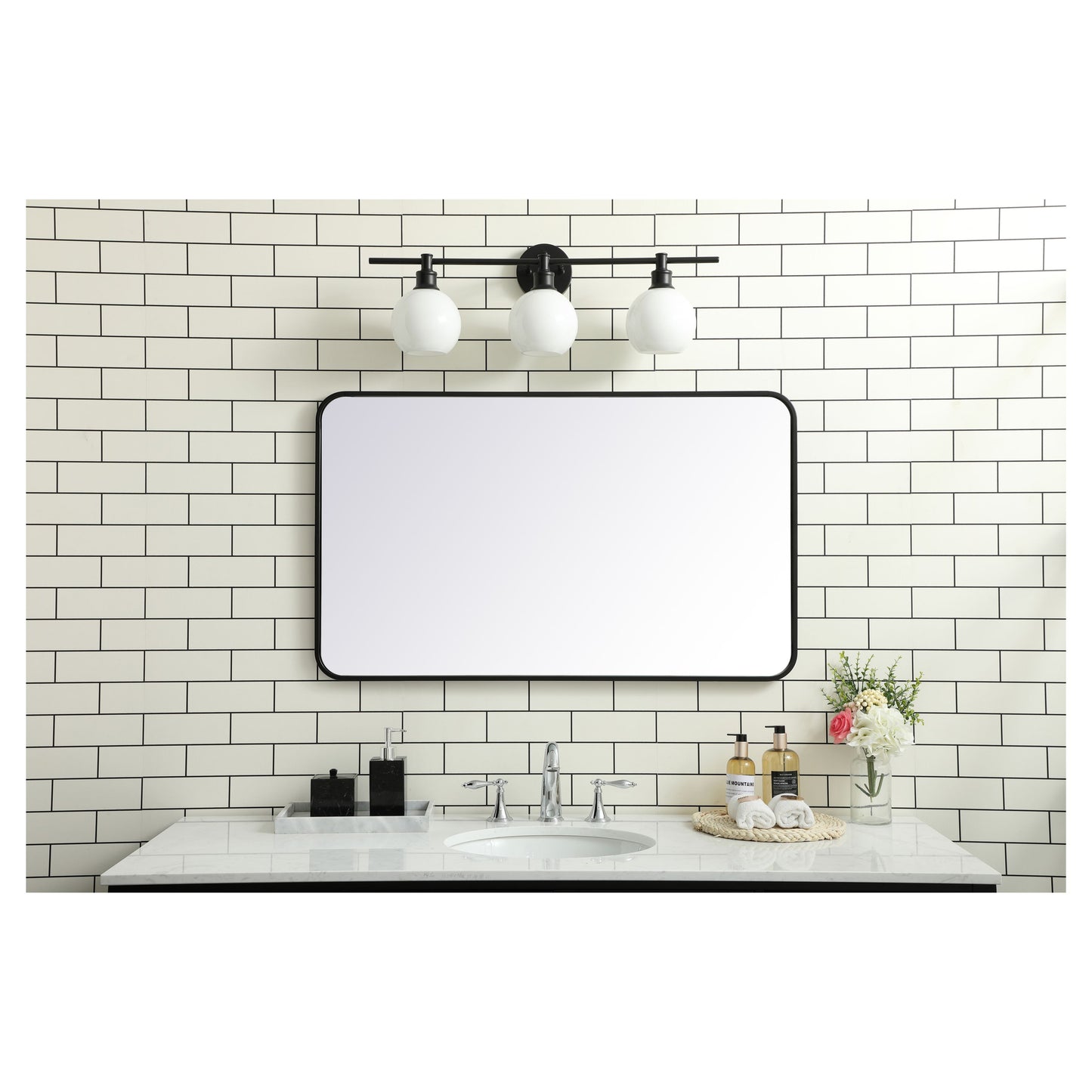 MR802440BK Evermore 24" x 40" Metal Framed Rectangular Mirror in Black