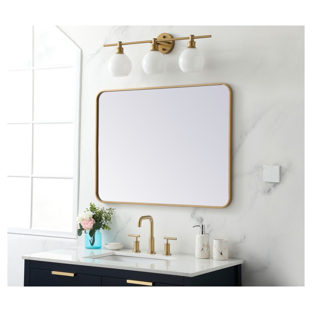 MR802736BR Evermore 27" x 36" Metal Framed Rectangular Mirror in Brass