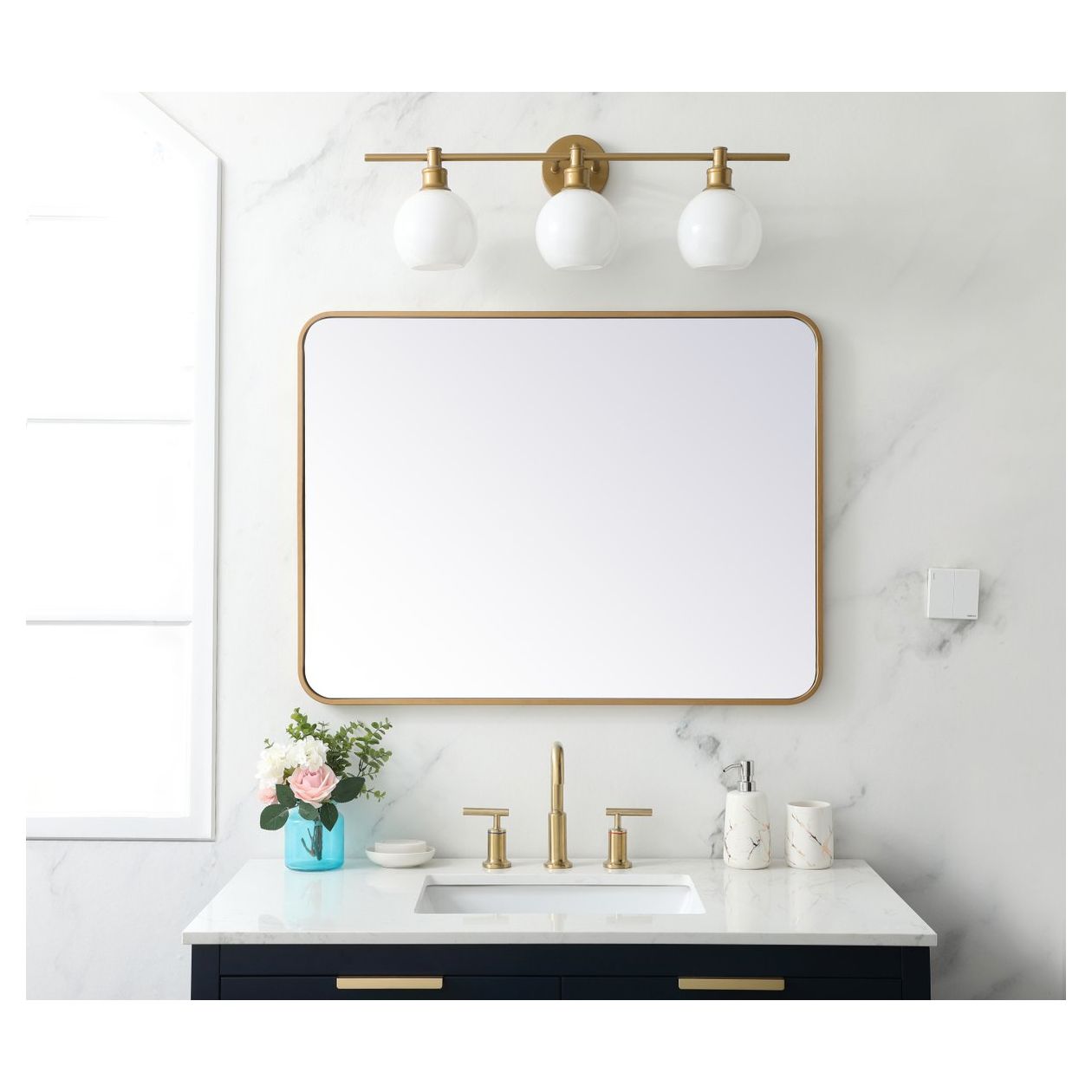 MR802736BR Evermore 27" x 36" Metal Framed Rectangular Mirror in Brass