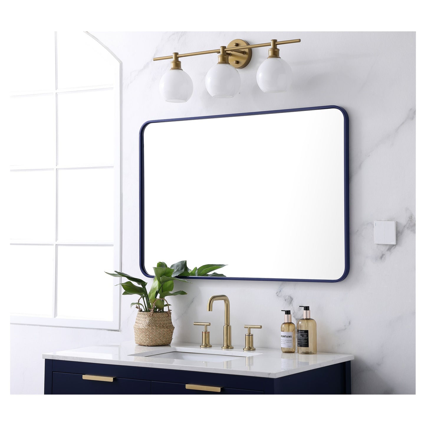 MR802740BL Evermore 27" x 40" Metal Framed Rectangular Mirror in Blue